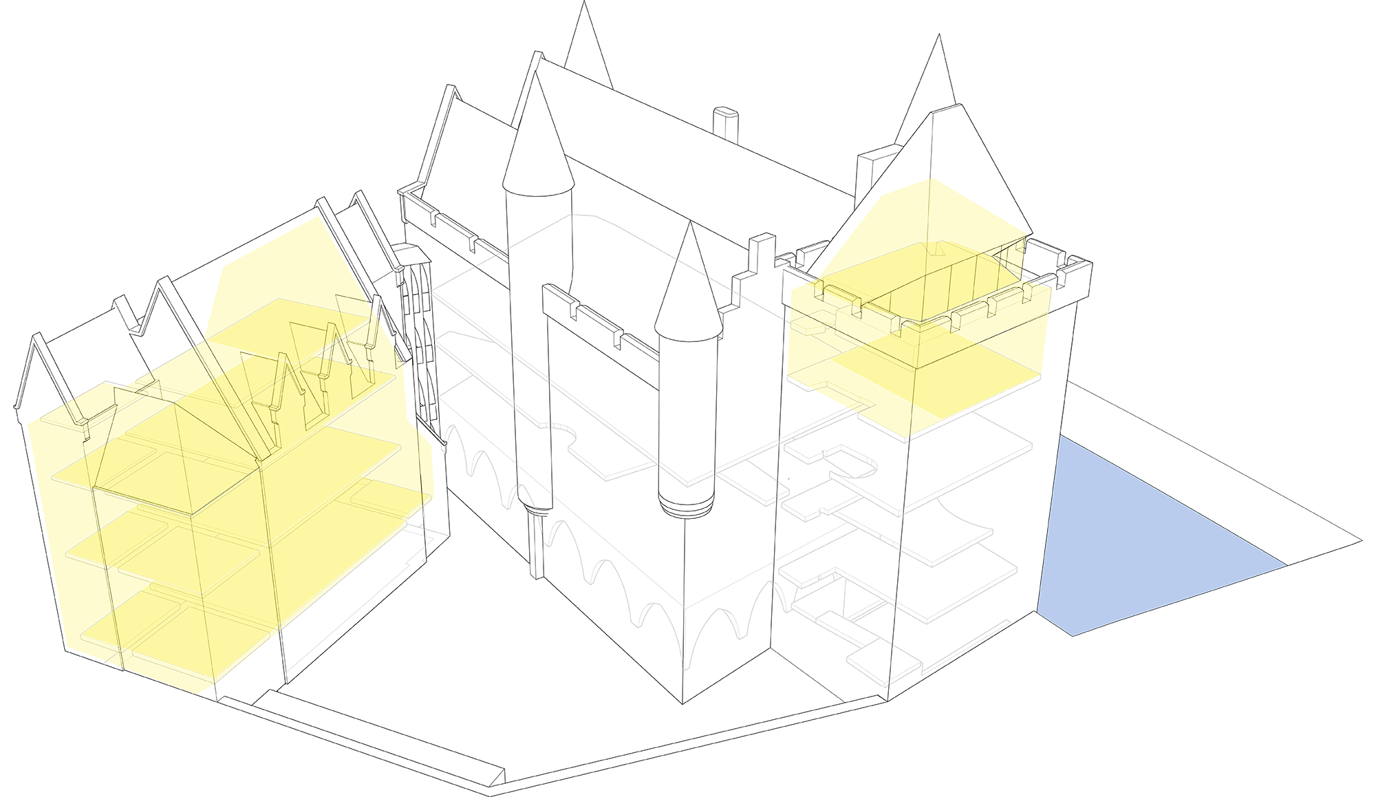 Isometrie 2: Wonen in het Duivelsteen (530 m2 - 20% van totale gebouw)